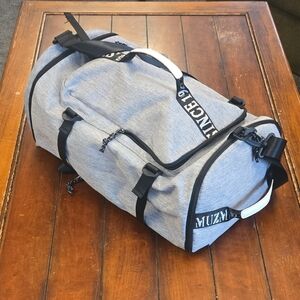 Gray Duffel Bag / Backpack with Black Accents & Lots of Pockets